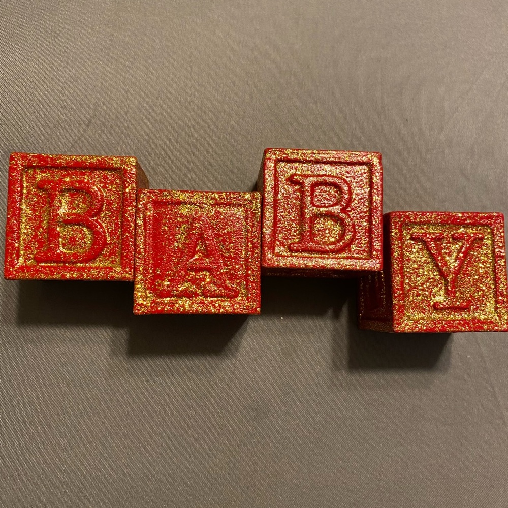 Red and Gold Glitter Hand Painted BABY Blocks